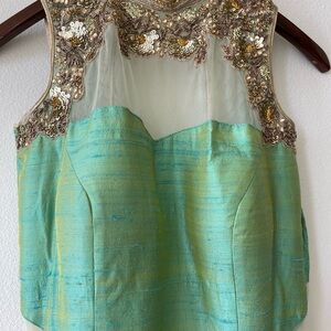 Elegant Green Embroidered Women's Top